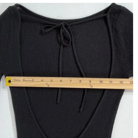 Meshki Zahra Open Back Mini Mesh Knit Dress Semi Sheer XS Black Bell Sleeve NWT - Picture 8 of 14